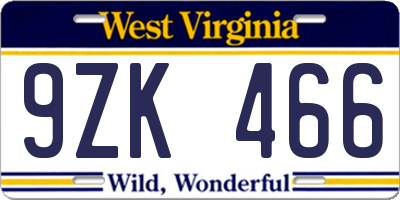 WV license plate 9ZK466