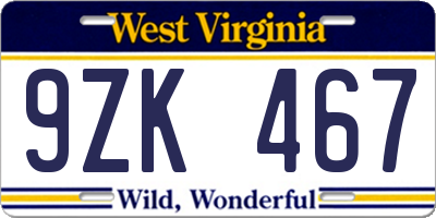 WV license plate 9ZK467