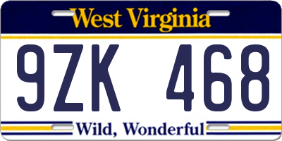 WV license plate 9ZK468