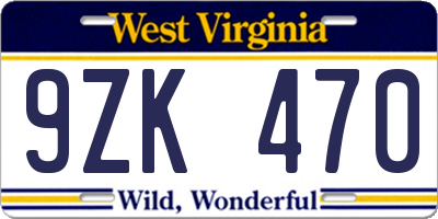 WV license plate 9ZK470