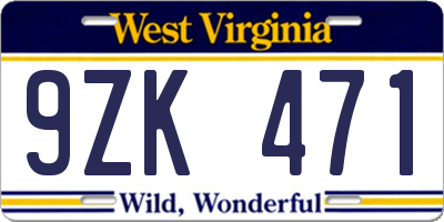 WV license plate 9ZK471