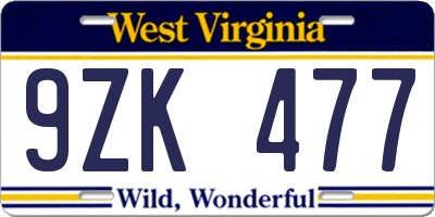 WV license plate 9ZK477