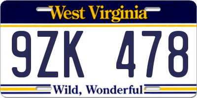 WV license plate 9ZK478