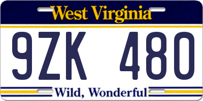WV license plate 9ZK480