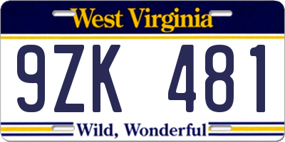 WV license plate 9ZK481