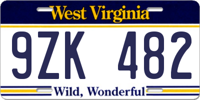 WV license plate 9ZK482
