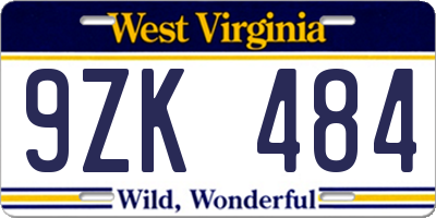 WV license plate 9ZK484
