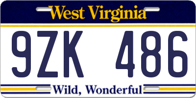 WV license plate 9ZK486