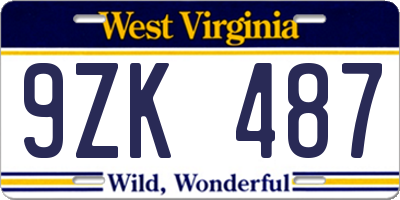 WV license plate 9ZK487