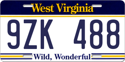 WV license plate 9ZK488