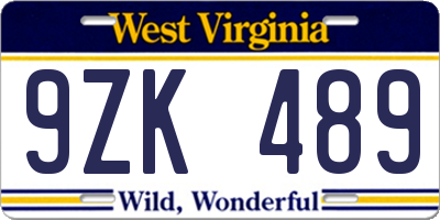WV license plate 9ZK489