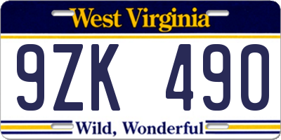 WV license plate 9ZK490