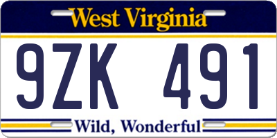 WV license plate 9ZK491