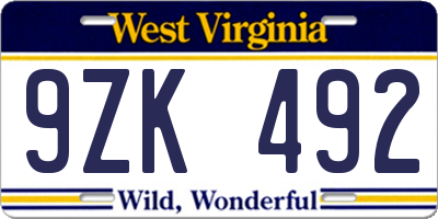 WV license plate 9ZK492