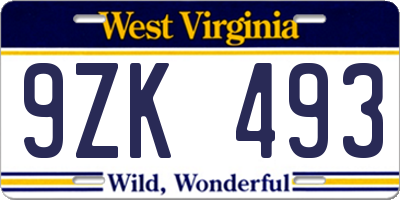 WV license plate 9ZK493