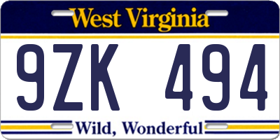 WV license plate 9ZK494
