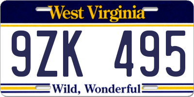 WV license plate 9ZK495