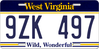 WV license plate 9ZK497