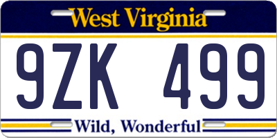 WV license plate 9ZK499