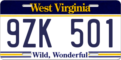 WV license plate 9ZK501