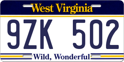 WV license plate 9ZK502