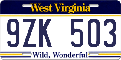 WV license plate 9ZK503