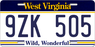 WV license plate 9ZK505