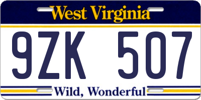WV license plate 9ZK507