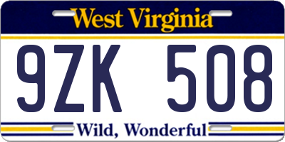 WV license plate 9ZK508