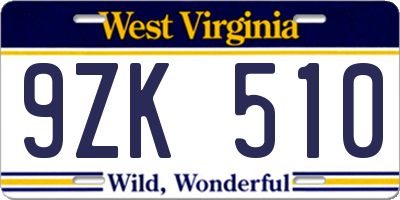 WV license plate 9ZK510
