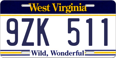 WV license plate 9ZK511