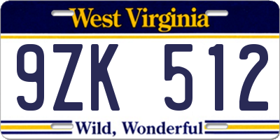 WV license plate 9ZK512