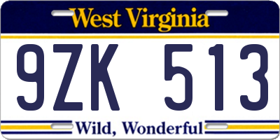 WV license plate 9ZK513