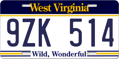WV license plate 9ZK514