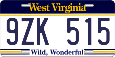 WV license plate 9ZK515