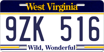 WV license plate 9ZK516