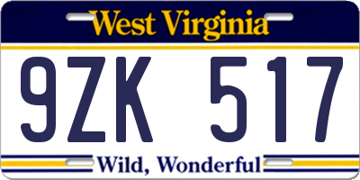 WV license plate 9ZK517