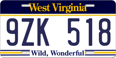 WV license plate 9ZK518