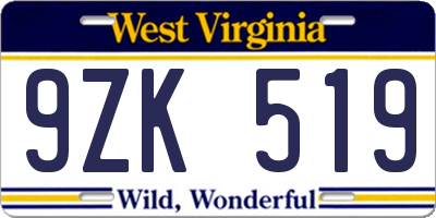 WV license plate 9ZK519