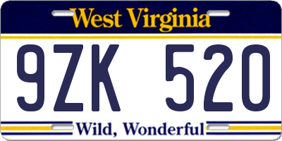 WV license plate 9ZK520