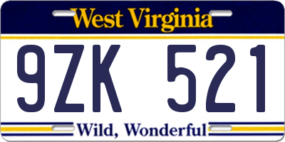 WV license plate 9ZK521