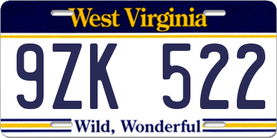 WV license plate 9ZK522
