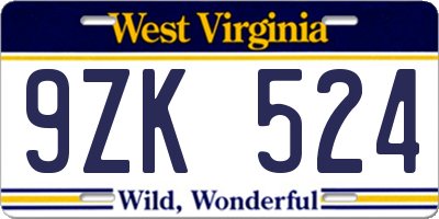 WV license plate 9ZK524