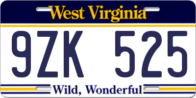 WV license plate 9ZK525