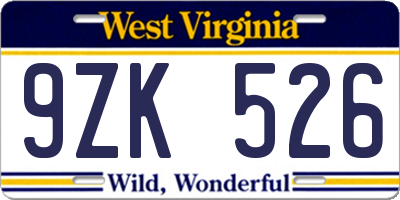 WV license plate 9ZK526