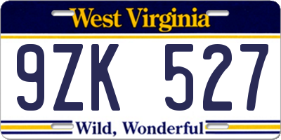 WV license plate 9ZK527