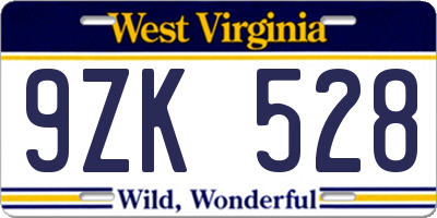 WV license plate 9ZK528