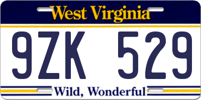 WV license plate 9ZK529