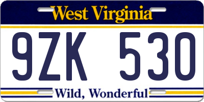 WV license plate 9ZK530
