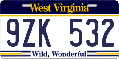 WV license plate 9ZK532